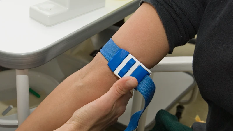 Bild på patients armveck, inför provtagning.