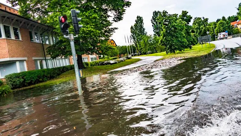 översvämmat bostadsområde