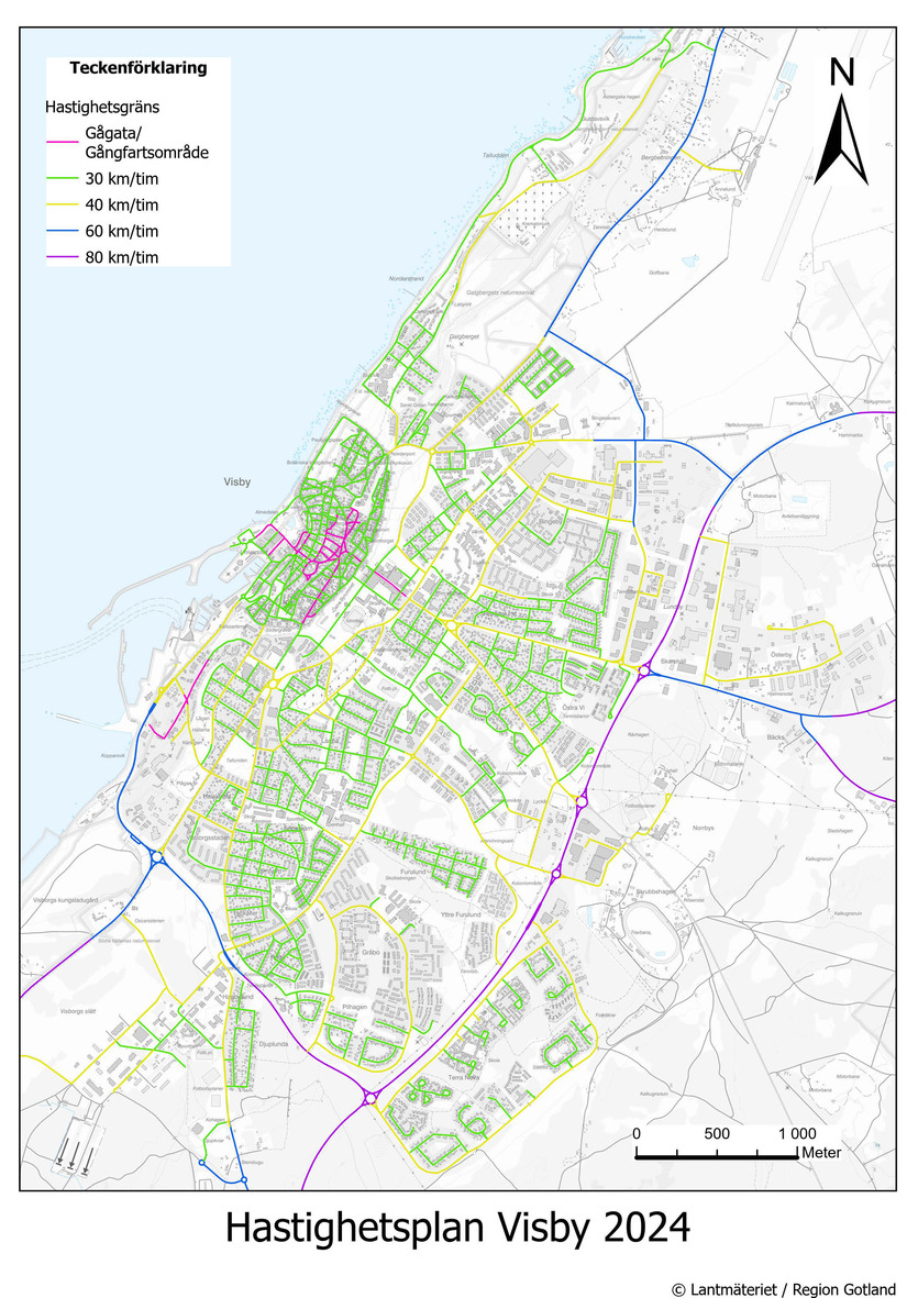 Karta hastighetsplan Visby 2024.