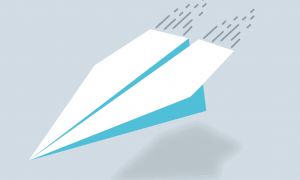 Illustration av ett pappersflygplan med fartränder efter sig