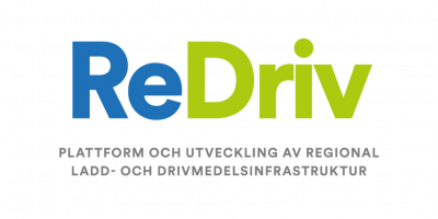 Logo med texten ReDriv Plattform och utveckling av regional ladd- och drivmedelsinfrastruktur