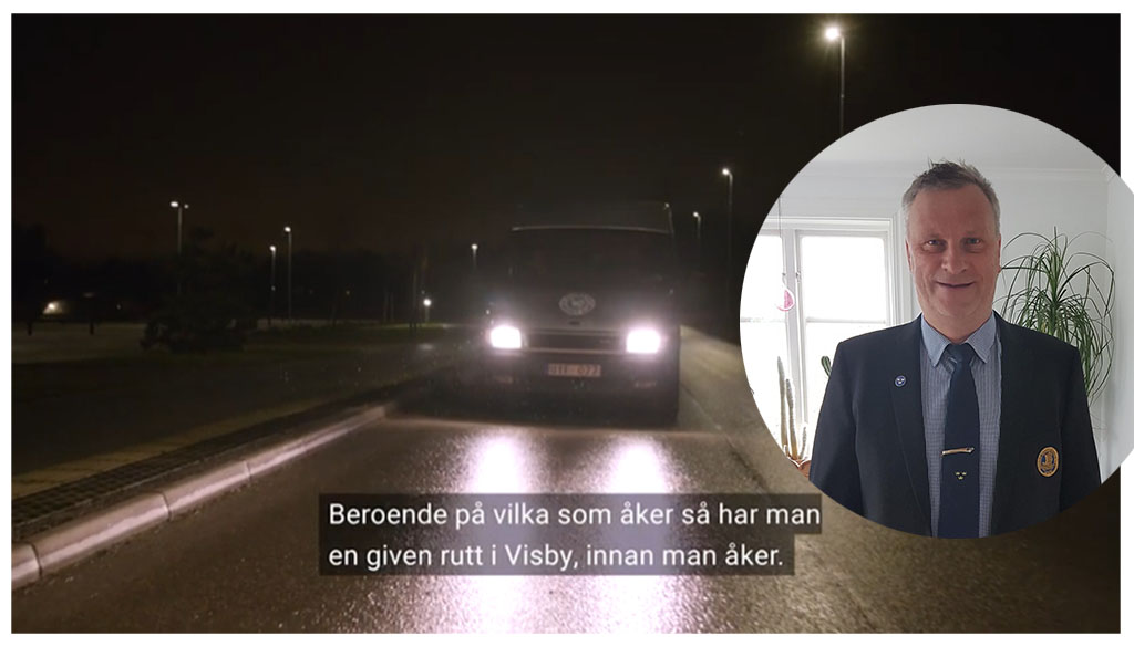 samåkning_hockey Minibuss på landsväg och porträttbild på Peter Lindström