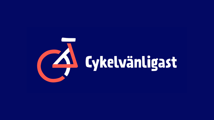 Texten cykelvänligast och illustration av bakdäck och cykelsadel mot blå bakgrund